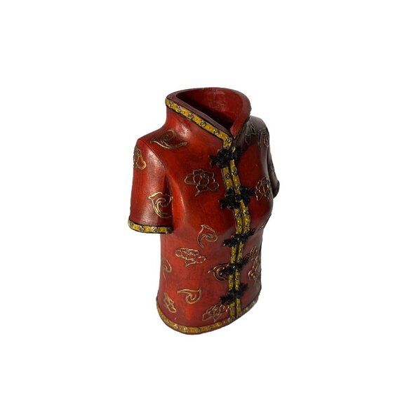 •HBH• Asian Style Shirt Vase, Used Vintage Fun Statement Piece 3.5”X6”, 7.75”h - Picture 2 of 16